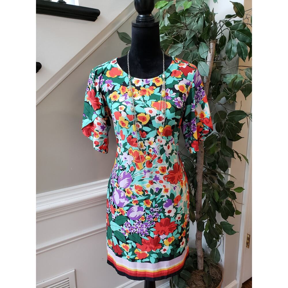 Prelude Dress Womens S Multi Floral Stretch Pockets Short Sleeve Pullover